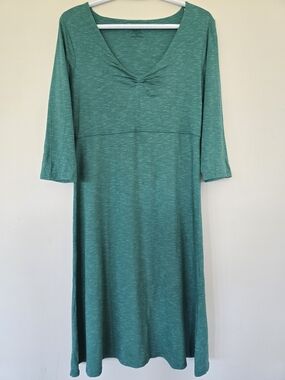 Toad&Co Heathered Green Teal Midi Dress. Size M. Tencel Organic Cotton. Spandex